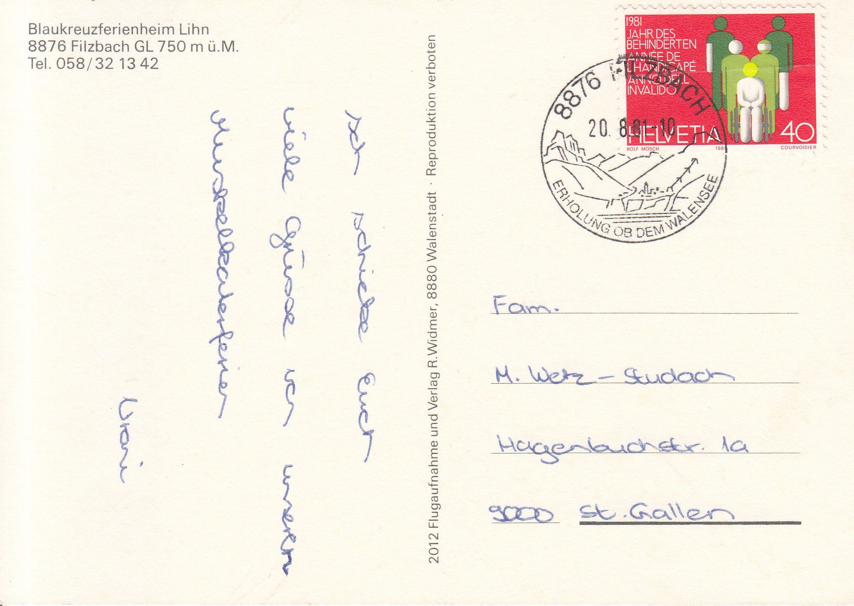 Cartoline postali: Filzbach Lihn 1981 – Usato da Bürglen TG venduto da StampGraf 1