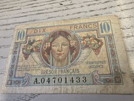 Banknote 10 Francs Tresor Francais besetztes Gebiet