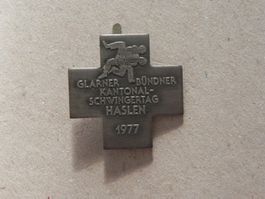 Abzeichen GL - GR Schwingfest Schwingen Haslen GL 1977 Sport