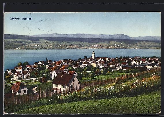 Cartoline postali: AK Meilen, Teilansicht mit Bergen, 1925 – Usato da Berlin venduto da bartko-reher