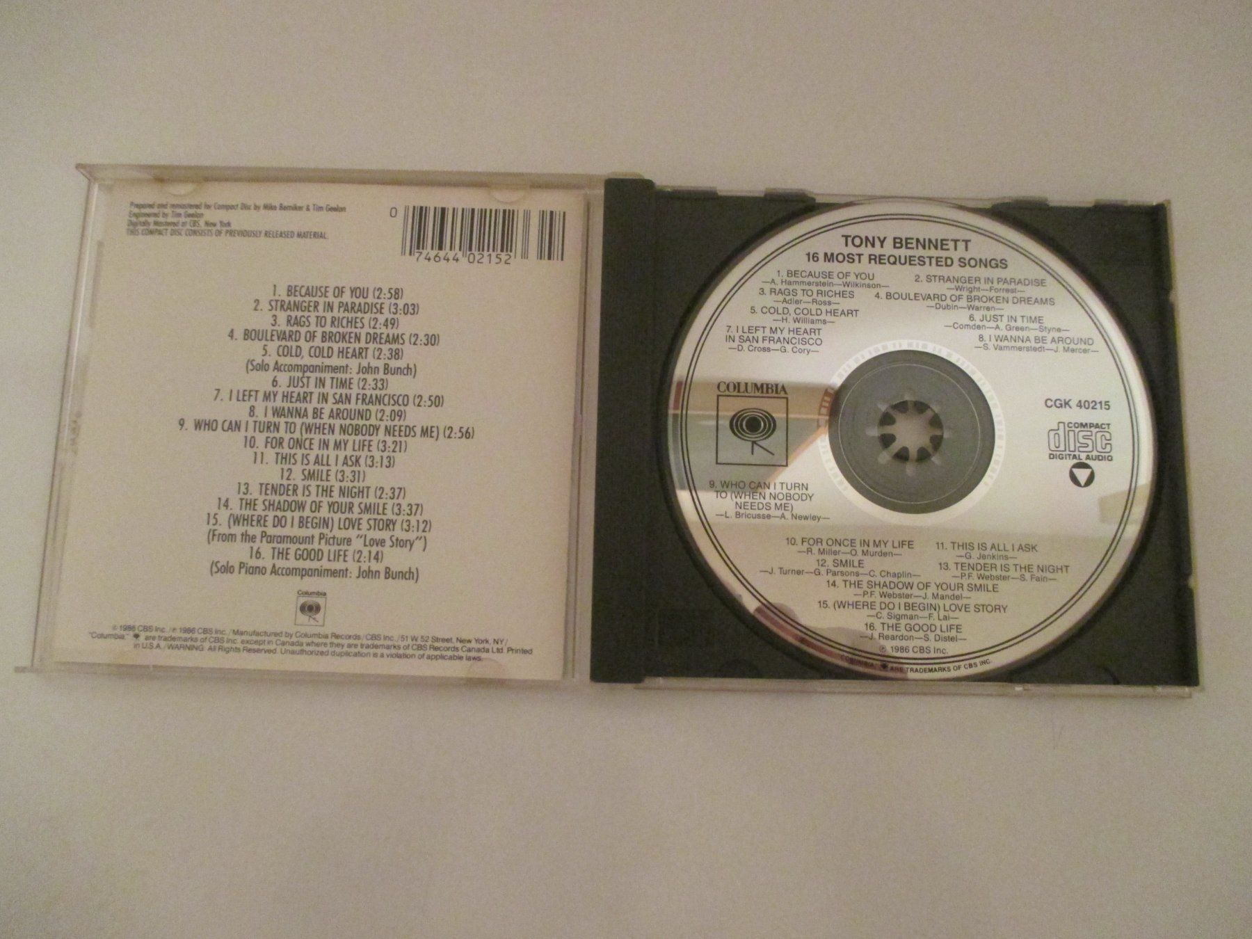 CDs: TONY BENNETT  "16 most requested songs" – D'occasion à Zürich par Daniel517 1