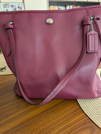 Coach Tote Bag Burgundy Leather Shoulder Handbag Used