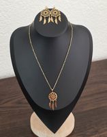 Schmuckset Traeumer Amulett mit Federn Goldfarben Neu