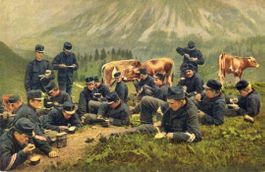 Grenzbesetzung 1914   CH  -   Mittagsverpflegung im Gebirge