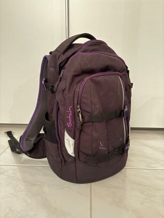 Gebrauchter lila Satch Schulrucksack mit Regenhülle