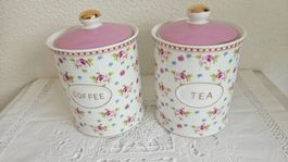 2er Set Vintage Vorratsdosen, Rosenmuster, Tee & Kaffee
