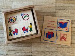 Holzspiel "Gegensätze"  Lernspiel für Kinder  Vintage