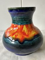 Keramik Vase, signiert, blau-orange, Handarbeit, Top!