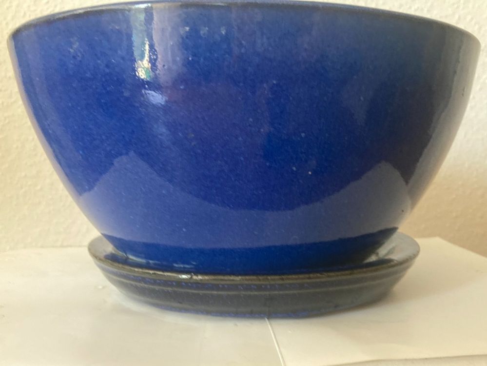 Keramik Blumentopf/Übertopf blau glasiert inkl.Unterteller ! Kaufen