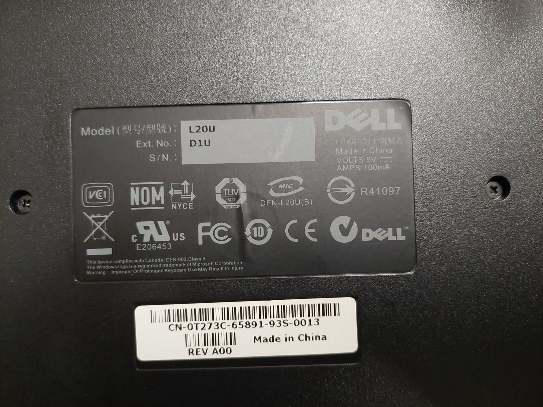 Dell Tastaturen: DELL Keyboard L20U mit US Layout – Gebraucht aus Wiesendangen von troawus 3
