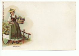 Präge LITHO Frau in Tracht VAUD Weinlese