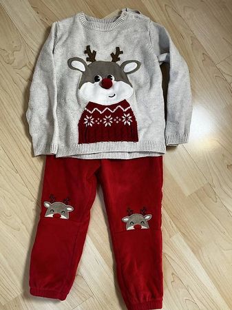 SET - Weihnachtspullover Renntier Rudolph Hose rot 