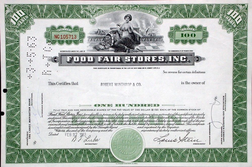Documenti: Food Fair Stores, Inc - 1964 – Usato da Solothurn venduto da Sgasche