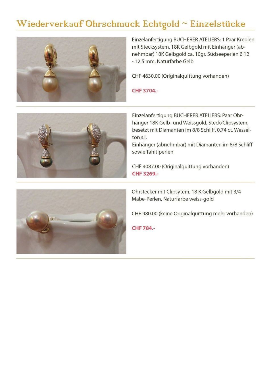 Orecchini pendenti & Orecchini a lobo: Echtschmuck - Goldschmuck - Ohrschmuck – Usato da Luzern venduto da Krista1