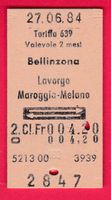 KARTON BILLETT,BELLINZONA - MARGGIO-MELANO, 2.KLASSE, RETOUR