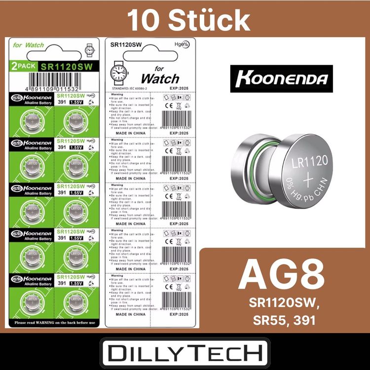 Caricatori & Batterie: Koonenda AG8, SR1120SW, 391 Knopfzellenbatterie - 10 Stk. – Nuovo e nell'imballaggio originale da Erlenbach ZH venduto da dillytech.ch
