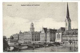 Zürich - Stadthaus - Hauptpost - Frauenmünster - Limmat 1917
