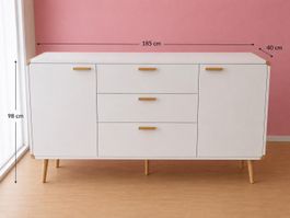 Moderne weisse Design-Kommode / Sideboard – viel Stauraum