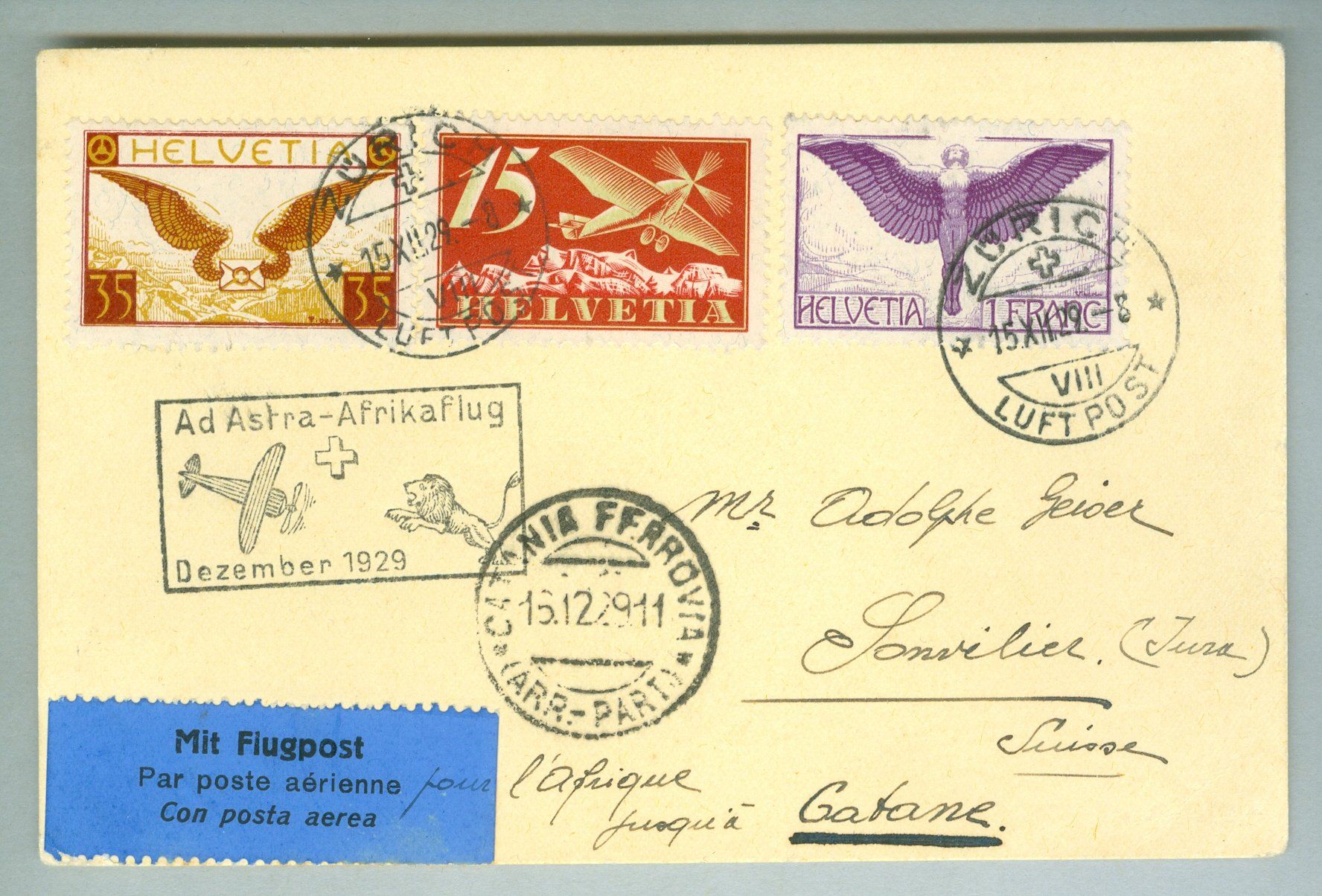 Tutti i francobolli: 1929 Schweiz Flugpost SF – Usato da Zürich venduto da yago-rot