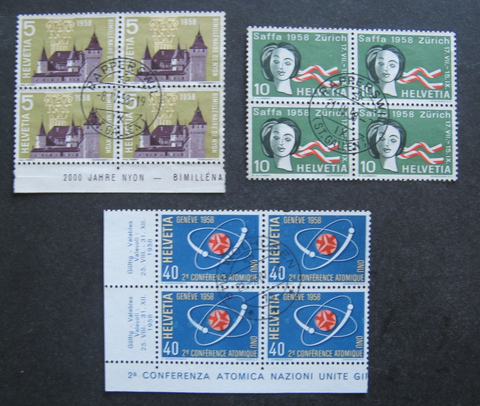 Alle Briefmarken: 1958 3 Vierer gestempelt – Gebraucht aus Frauenfeld von Interessent1