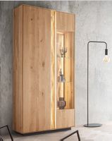 Vitrine LAUSANNE Wildeiche massiv mit Beleuchtung 91.5 cm