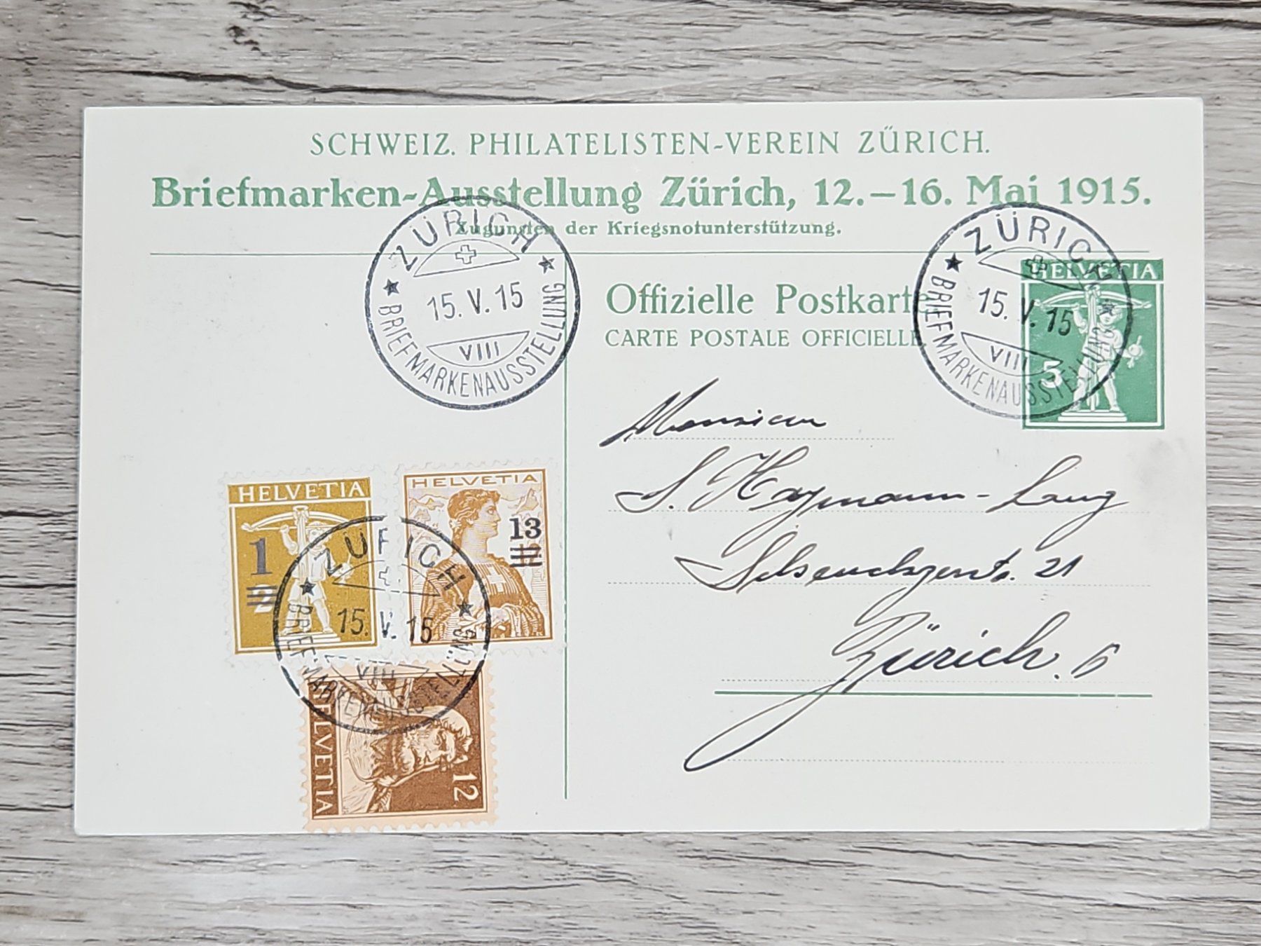 Tutti i francobolli: CL04 Carte Postale + Timbre Suisse 1915 – Usato da Cousset venduto da Patrick_Collections