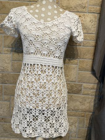 Edles, gehäkeltes Nile Sommerkleid,weiss Gr.XS/S Top Zustand