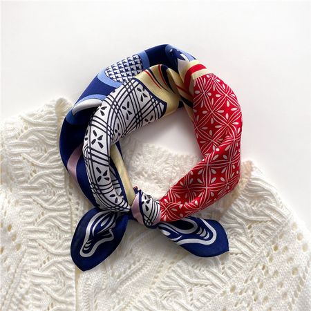 New 53cm Silk Scarf, Boho Pattern Blue Red Yellow Silk Scarf
