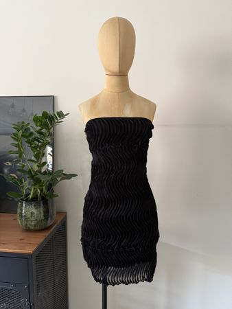 Schwarzes Bandeau Kleid Plissee 3D Gr. S Bodycon