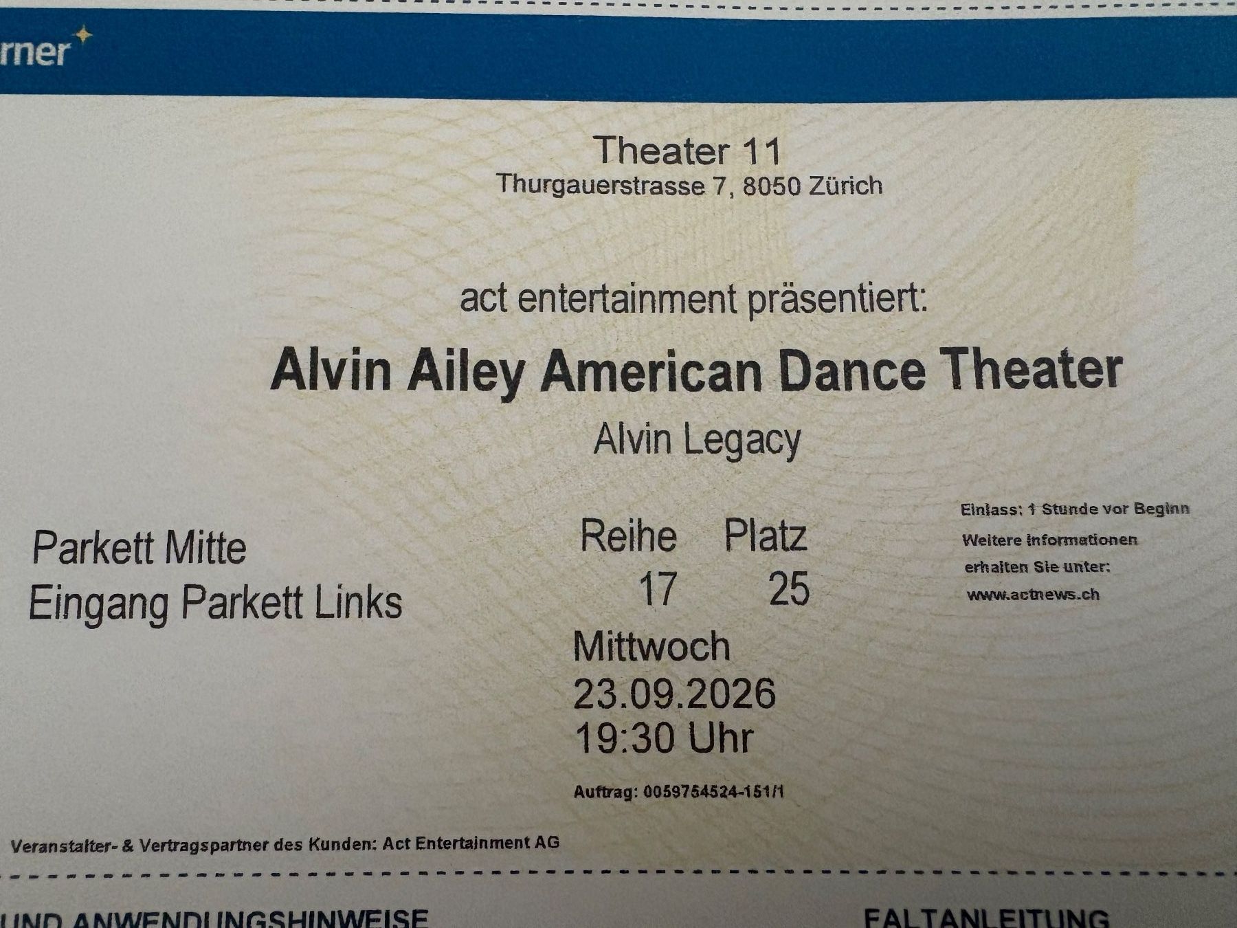 Billets: Ticket 'Alvin Ailey American Dance Theater' – Neuf avec emballage d'origine à Nebikon par Lupo054 2