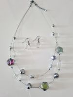 Halskette + Ohrenringe Blume silber-farbig