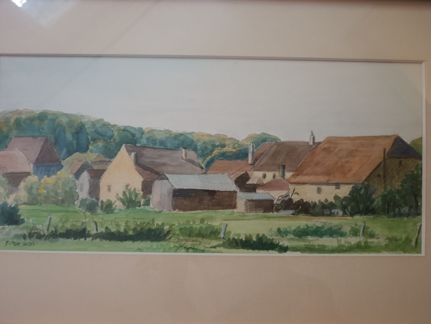 Gemälde: Aquarell Dorfansicht mit Rahmen – Gebraucht aus Oberwangen b. Bern von bre_lmp2 2