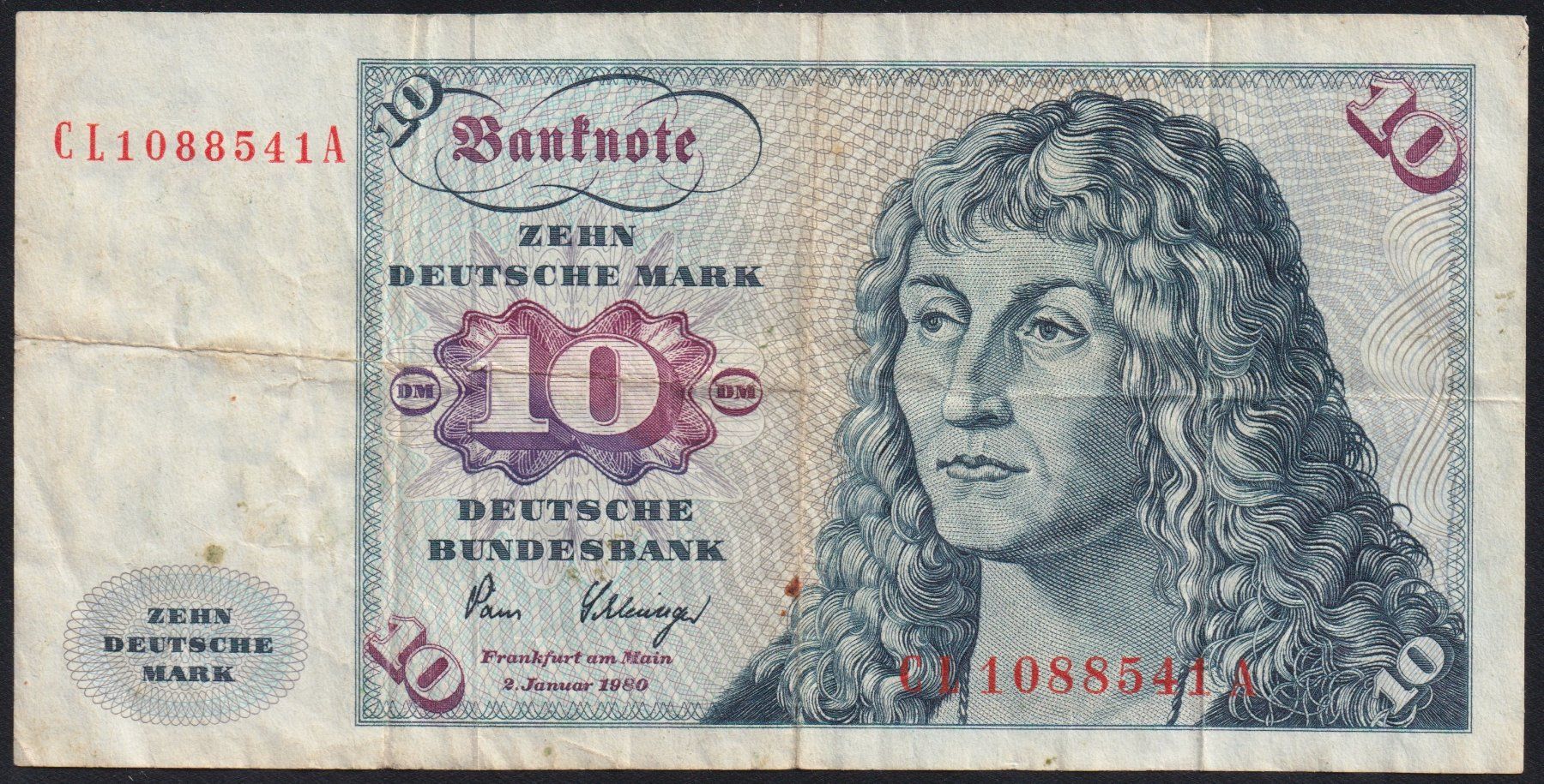 Banknoten: Deutschland 10 Mark 1980 – Gebraucht aus Brugg AG von banknoten_muesli