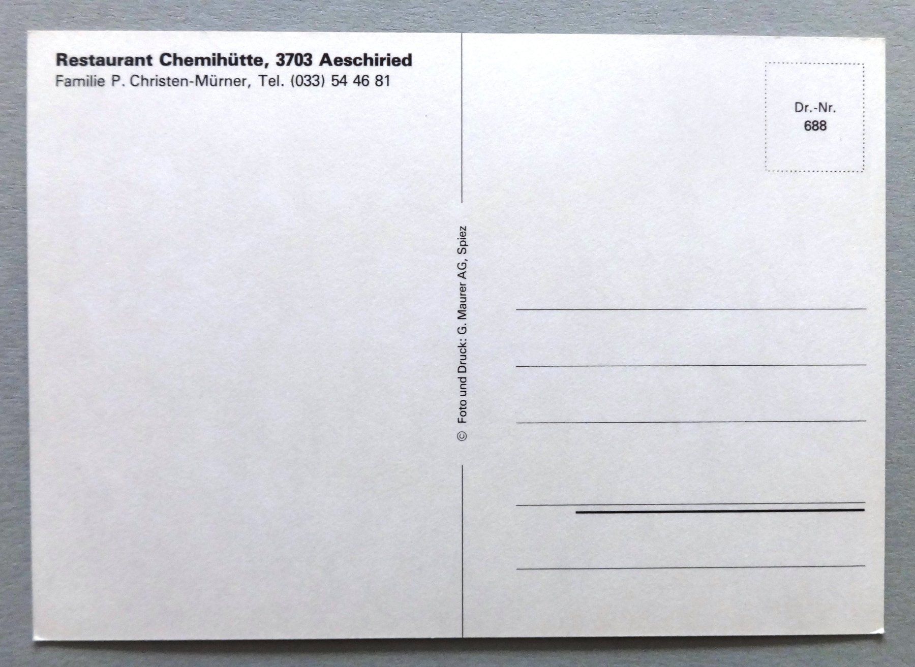 Cartoline postali: Restaurant Chemihütte, Aeschiried – Usato da Fétigny venduto da Billy2miny 1