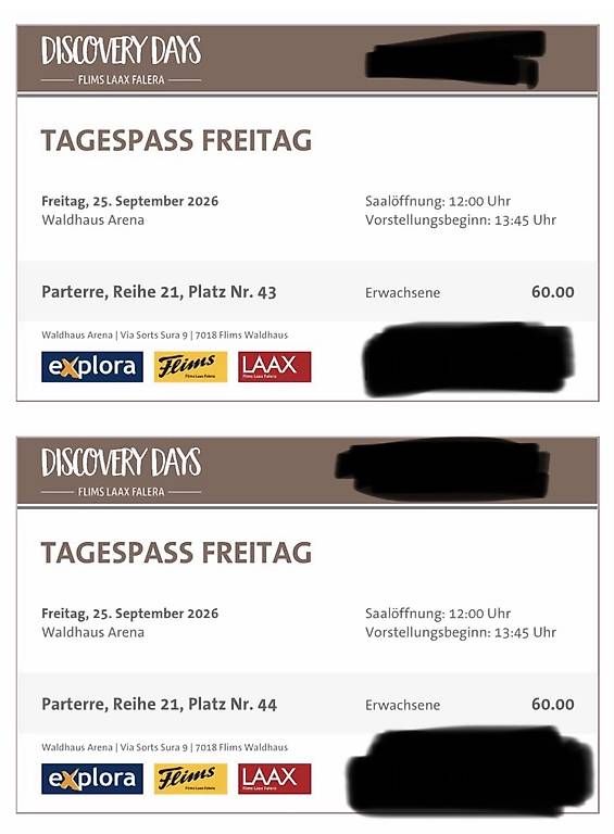 Billets: 2 Discovery Days Tagespass – D'occasion à Trin par Schiesshorn