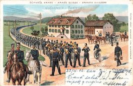 Schweiz Armee Infanterie auf dem Marsch Litho militare 