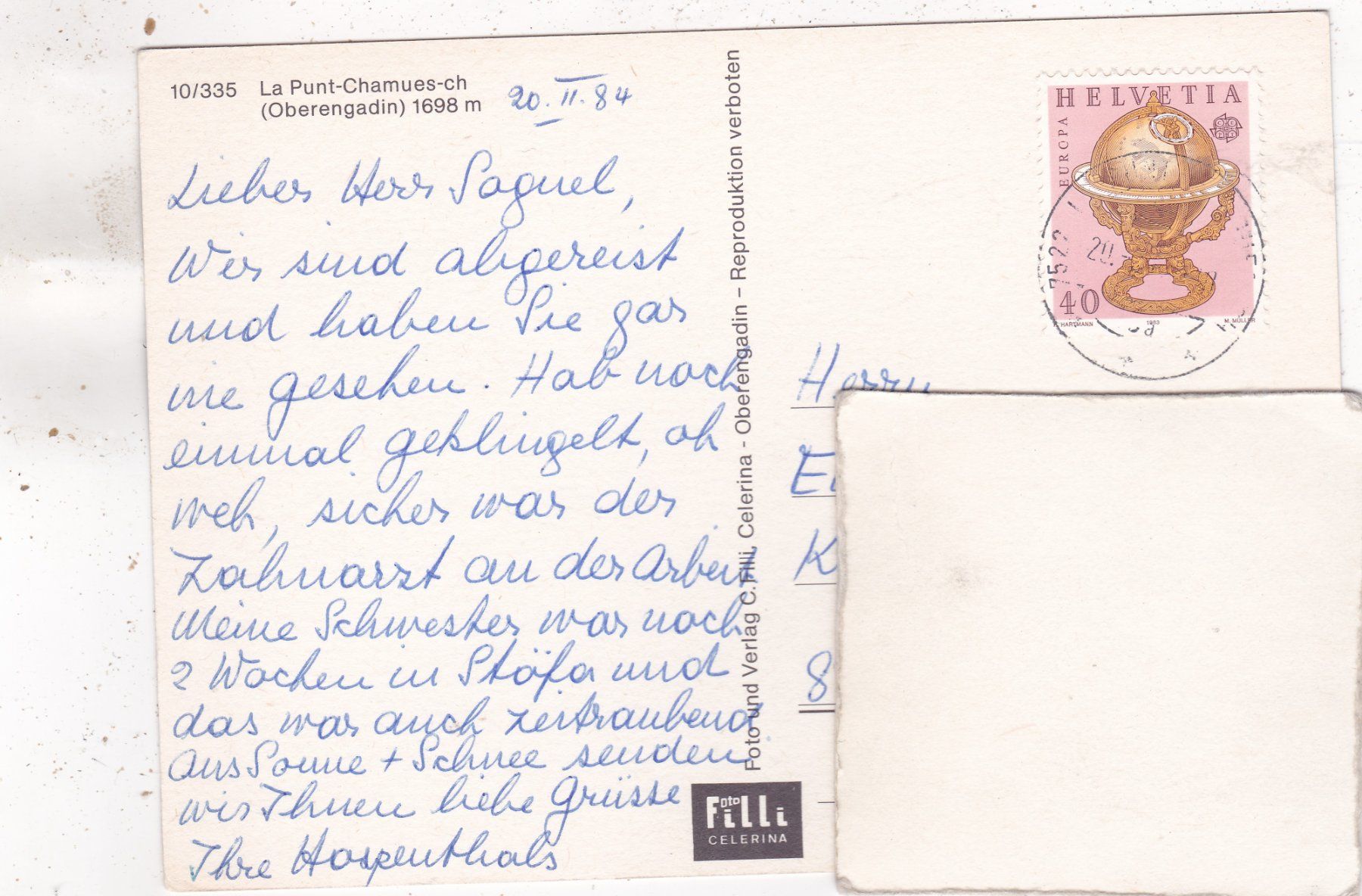 Cartoline postali: La Punt Chamues 1984 – Usato da Herisau venduto da Lisegrat2008 1
