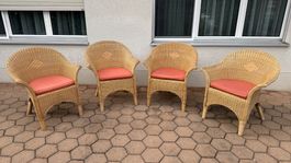 Rattan Sessel Set 4 Stk. Korbsessel mit Polster