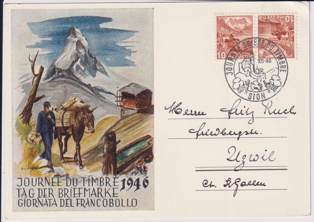 Alle Briefmarken: Tag der Briefmarke Sion 1946 – Gebraucht aus Bellach von qsearch