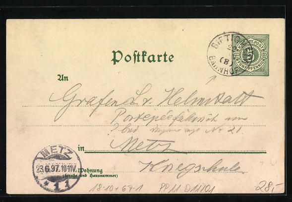 Cancelleria postale: Litho Ganzsache Württemberg PP11 D11 /0 – Usato da Berlin venduto da bartko-reher 1