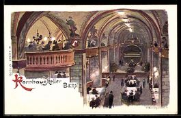 Künstler-AK Bern, Gasthaus Rathauskeller, Innenansicht mit G