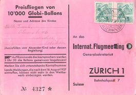GLOBI Ballonflug vom FLUGMEETING Zürich 1937 WALZENHAUSEN