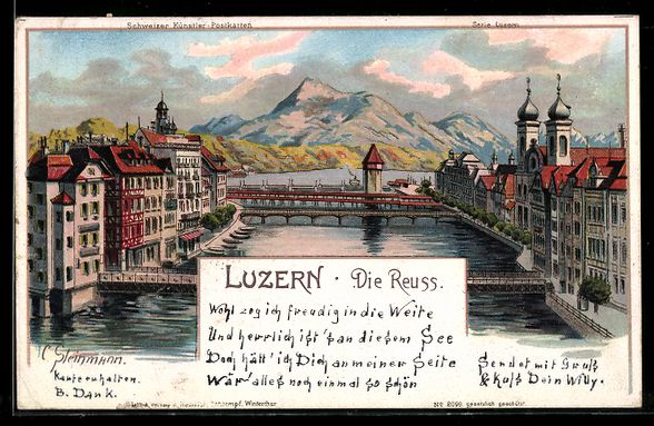 Cartoline postali: Lithographie Luzern, Die Reuss, 1902 – Usato da Berlin venduto da bartko-reher