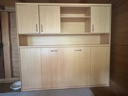 Schrankbett mit Regalelement, Eckschrank helle Holzoptik
