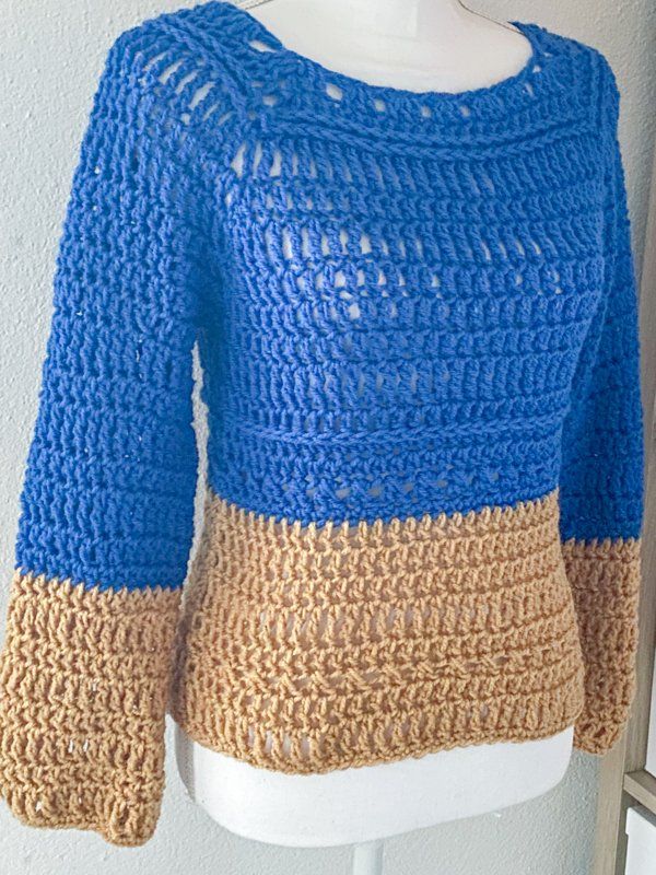 Maglioni & Felpe: Gehäkelte Topdown Pullover Pulli blau beige – Nuovo (secondo la descrizione) da Carabbia venduto da katiamandelli 1