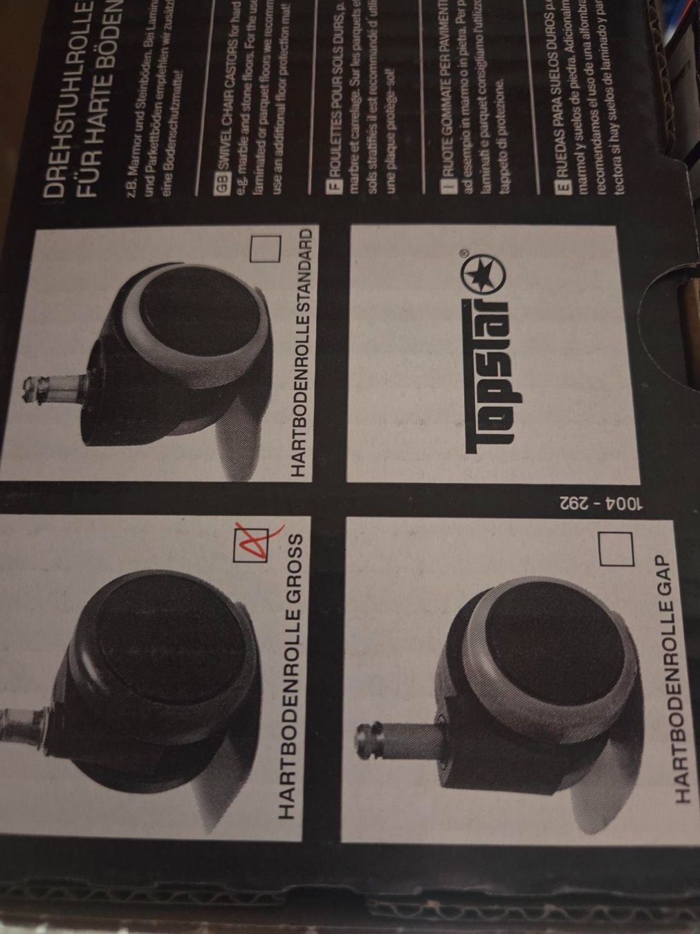 Altro per stoccaggio & trasporto: Topstar Design-Hartbodenrollen, groß, schwarz – Nuovo e nell'imballaggio originale da Gossau ZH venduto da OrderflowAG