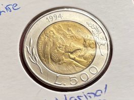 San Marino 500 Lire 1994 unz Bimetall Monte Titano