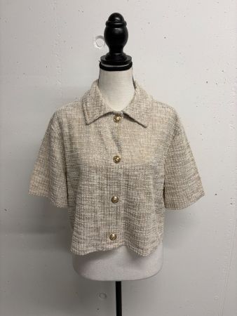 H&M Kurzarm Tweed Blazer beige Boucle Cardigan Gr. M