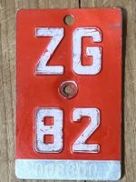 ZG 82 - VELONUMMER - FAHRRADSCHILD - PLAQUE DE VELO - ZG 82