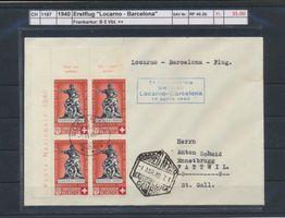 1940 Erstflug "Locarno - Barcelona", Frankatur: B 5 Vbl.